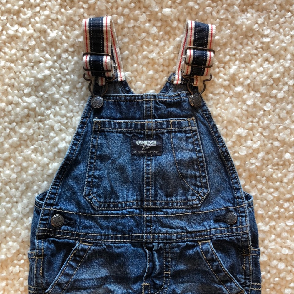 OshKosh boys denim overalls with blue & red straps